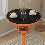 Orange Orbicular Round Metal Medium Bar Table with Shelf Image - 12