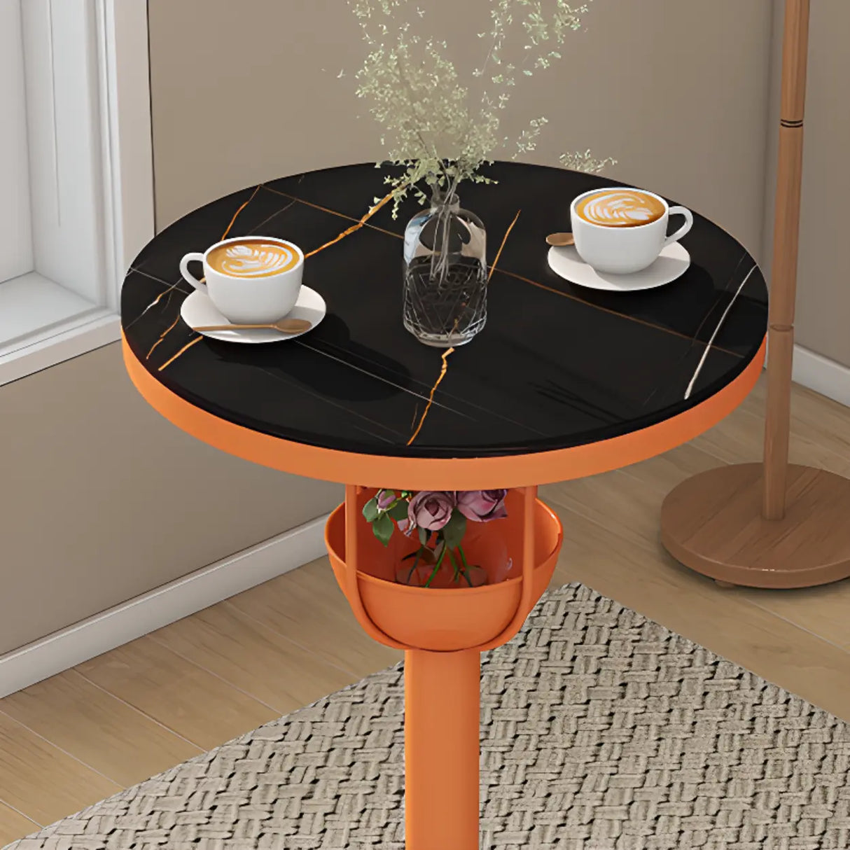 Orange Orbicular Round Metal Medium Bar Table with Shelf Image - 12