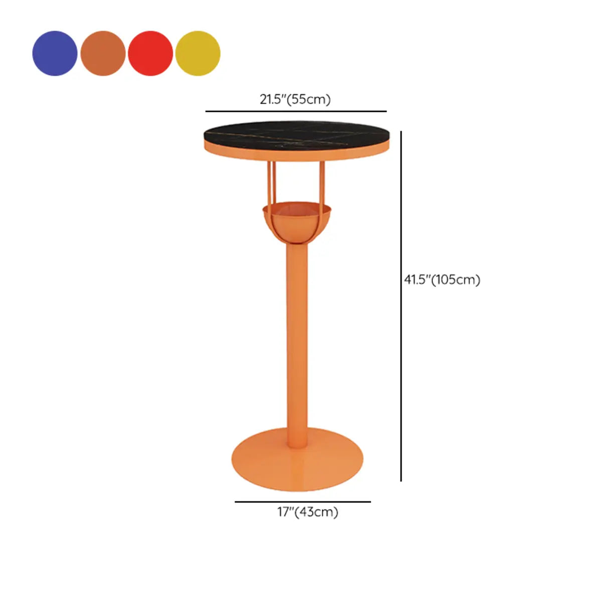 Orange Orbicular Round Metal Medium Bar Table with Shelf Image - 17