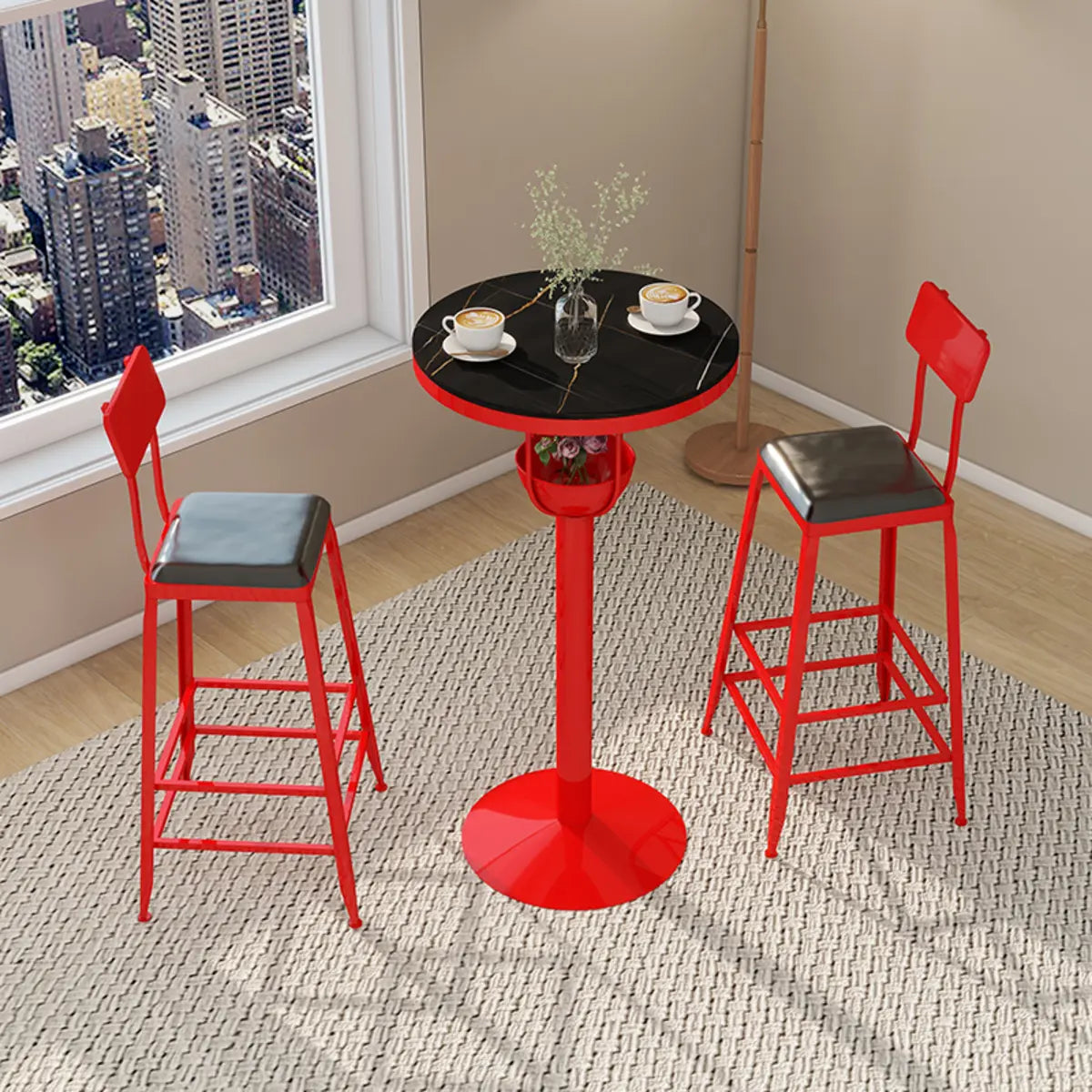 Orange Orbicular Round Metal Medium Bar Table with Shelf Image - 4