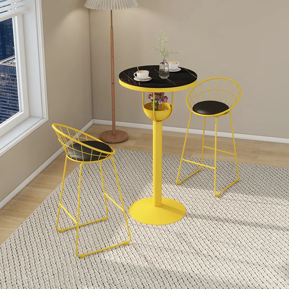 Orange Orbicular Round Metal Medium Bar Table with Shelf Image - 6
