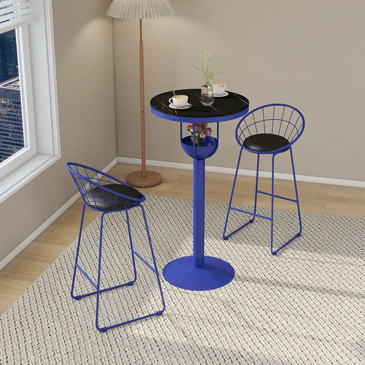 Orange Orbicular Round Metal Medium Bar Table with Shelf Image - 8