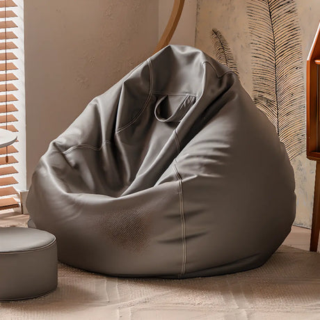 Orange Portable Round Leather Lounge Bean Bag Chair Image - 2