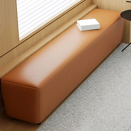 Orange Rectangle Faux Leather Wood Frame Armless Settee Image - 2
