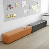 Orange Rectangle Faux Leather Wood Frame Armless Settee Image - 5