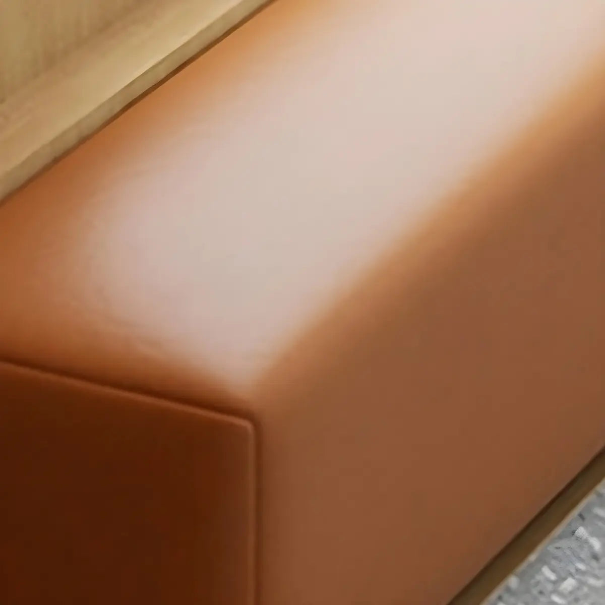 Orange Rectangle Faux Leather Wood Frame Armless Settee Image - 8