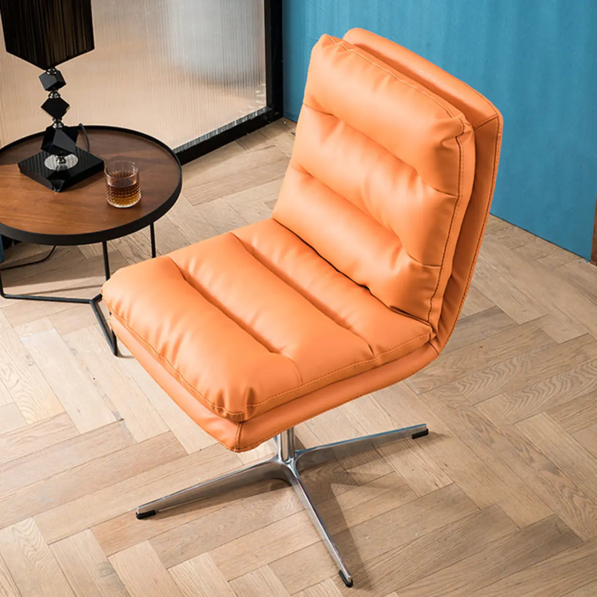 Orange Rotatable Ergonomic Faux Leather Office Chair Image - 7