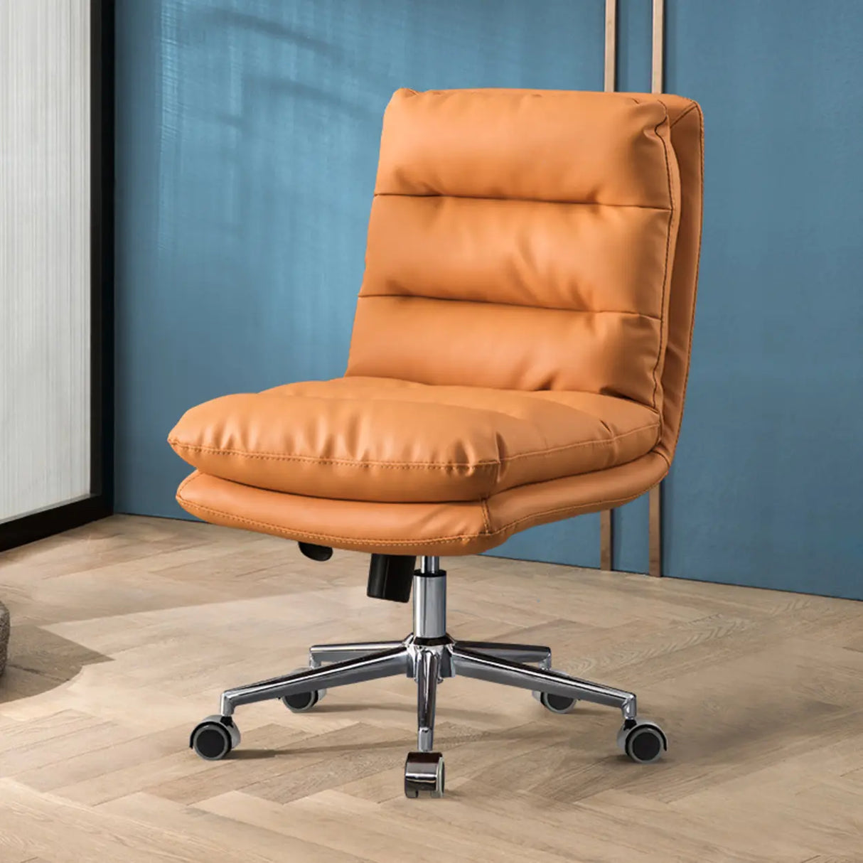 Orange Rotatable Ergonomic Faux Leather Office Chair Image - 4