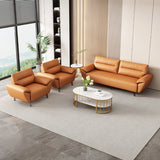 Orange Scratch Resistant Faux Leather Foam Fill Sofa Image - 3