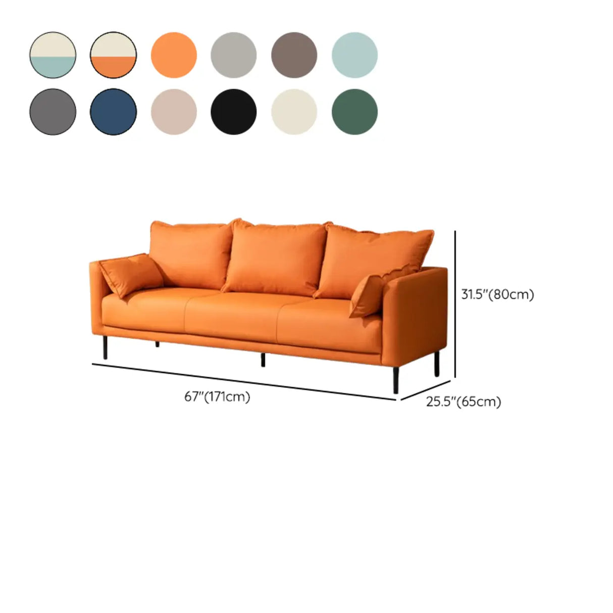 Orange Scratch Resistant Leather Pillow Back Sofa 