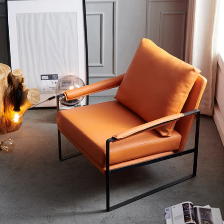Orange Scratch Resistant Microfiber Leather Arm Chair Image - 2