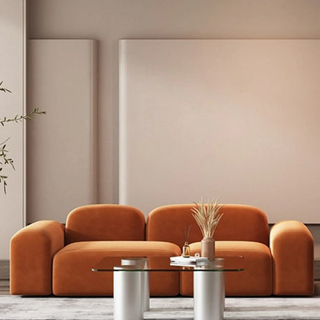 Orange Sherpa Fabric Double Arms Tight Back Loveseat Image - 1