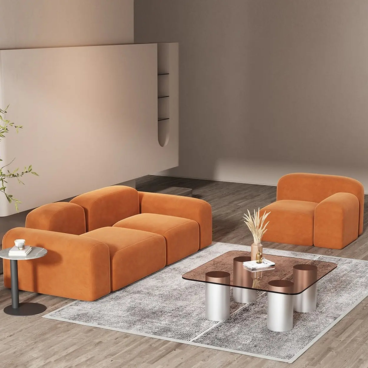 Orange Sherpa Fabric Double Arms Tight Back Loveseat Image - 4