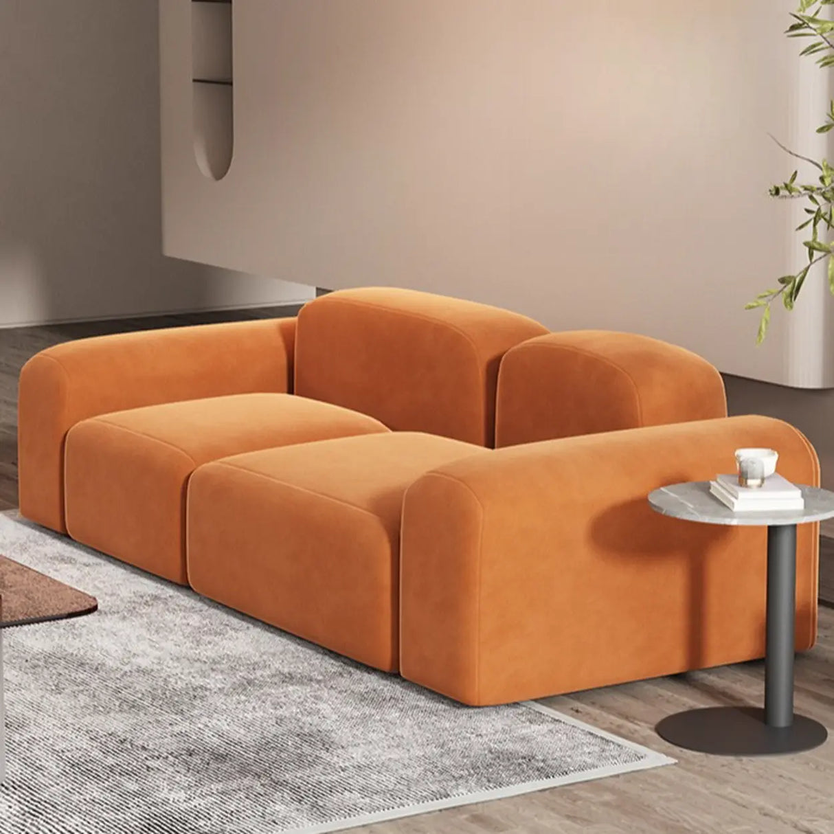 Orange Sherpa Fabric Double Arms Tight Back Loveseat Image - 6