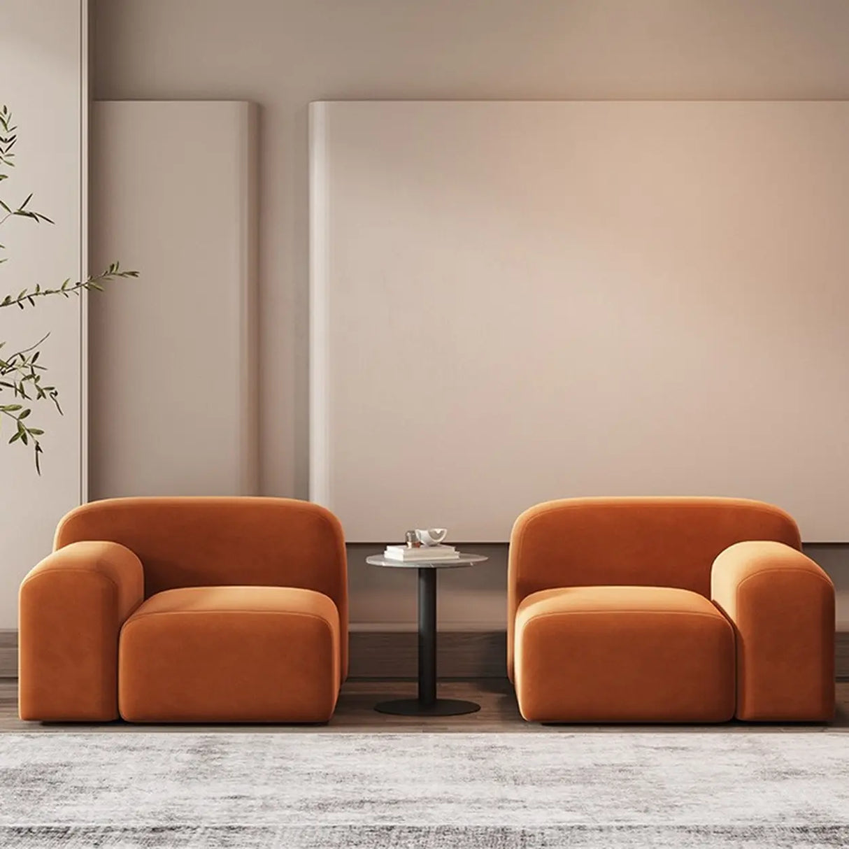 Orange Sherpa Fabric Double Arms Tight Back Loveseat Image - 8