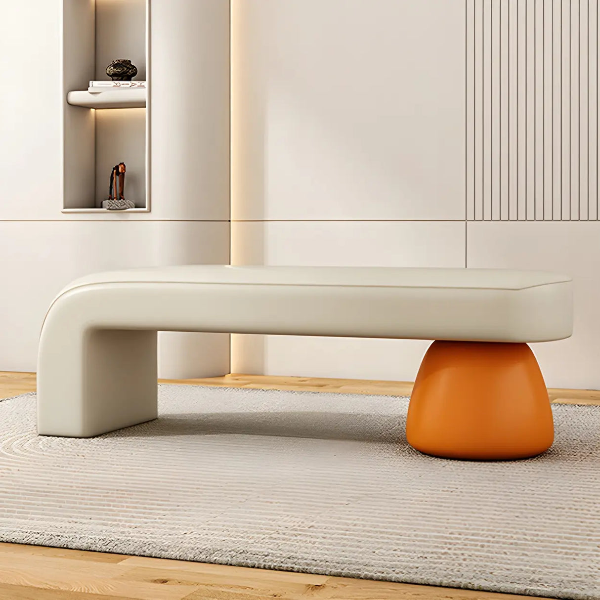 Orange Sherpa Upholstered Short Height Bedroom Bench Image - 5