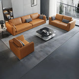 Orange Stain Resistant Leather Office Sofa with Pillow Image - 1