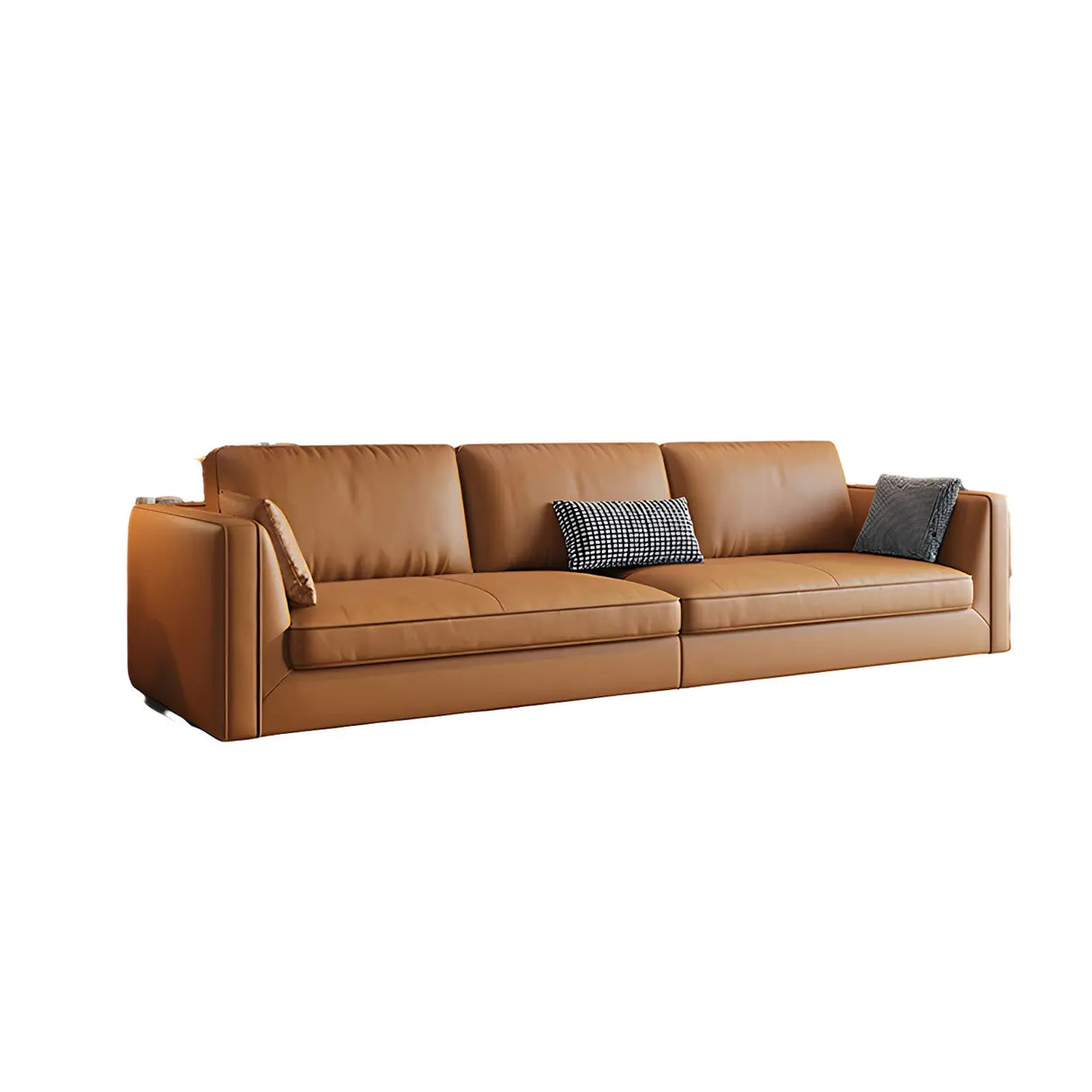 Orange Stain Resistant Leather Office Sofa with Pillow Image - 10