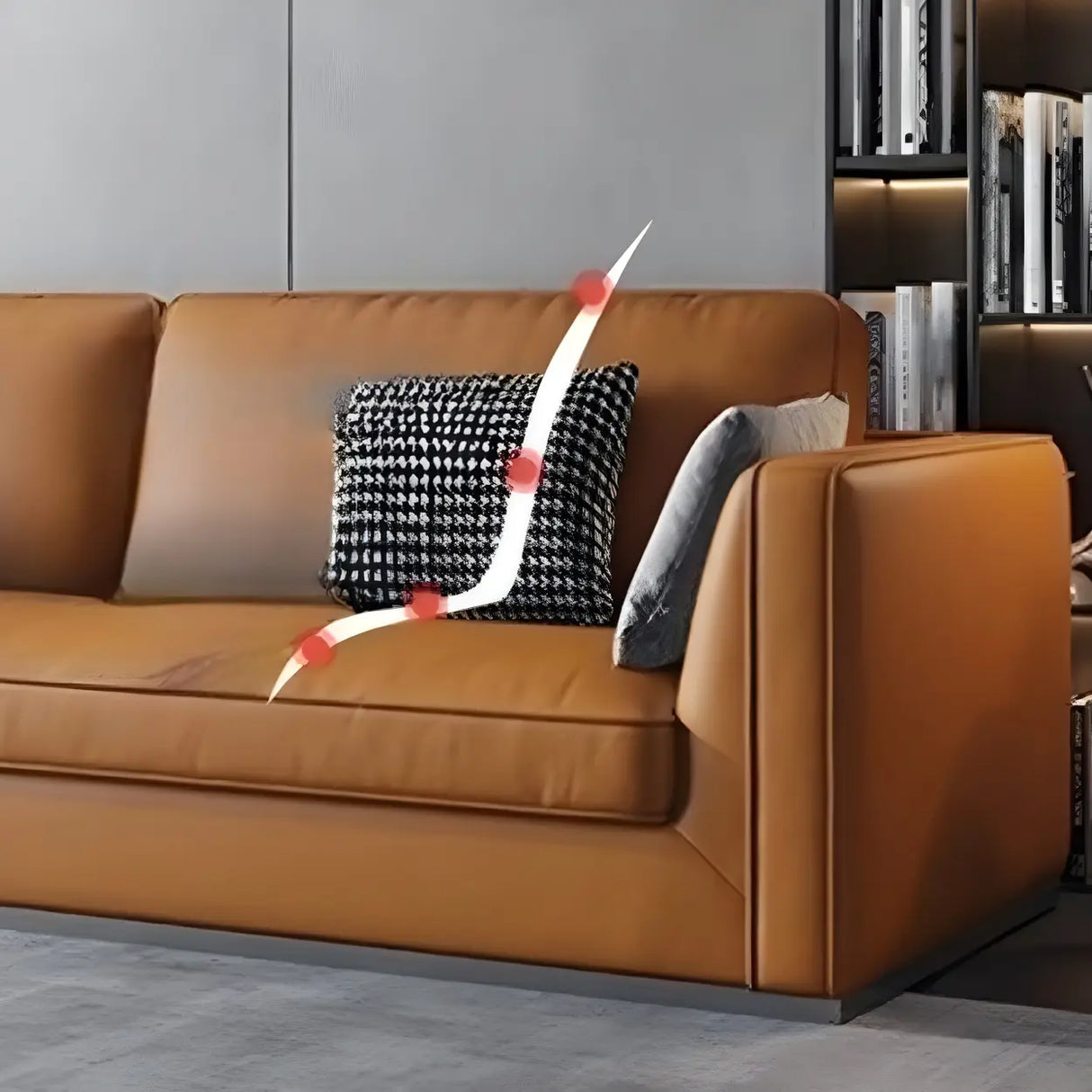Orange Stain Resistant Leather Office Sofa with Pillow Image - 11