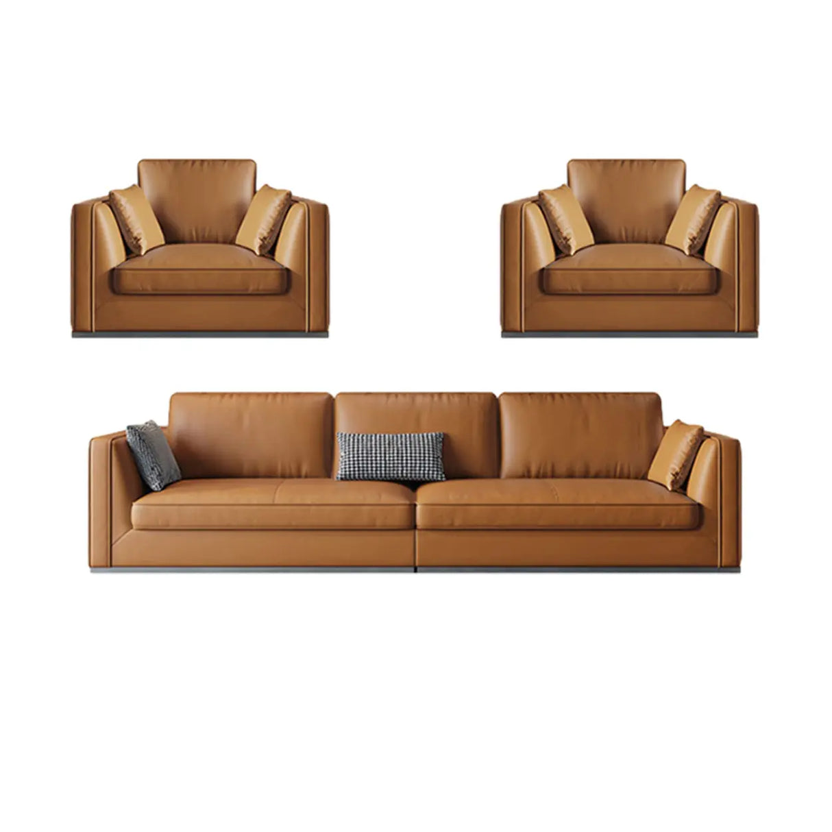 Orange Stain Resistant Leather Office Sofa with Pillow Image - 13