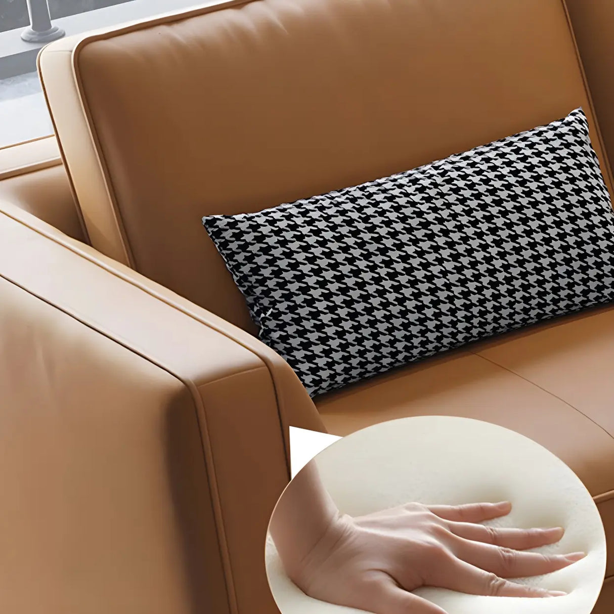 Orange Stain Resistant Leather Office Sofa with Pillow Image - 14
