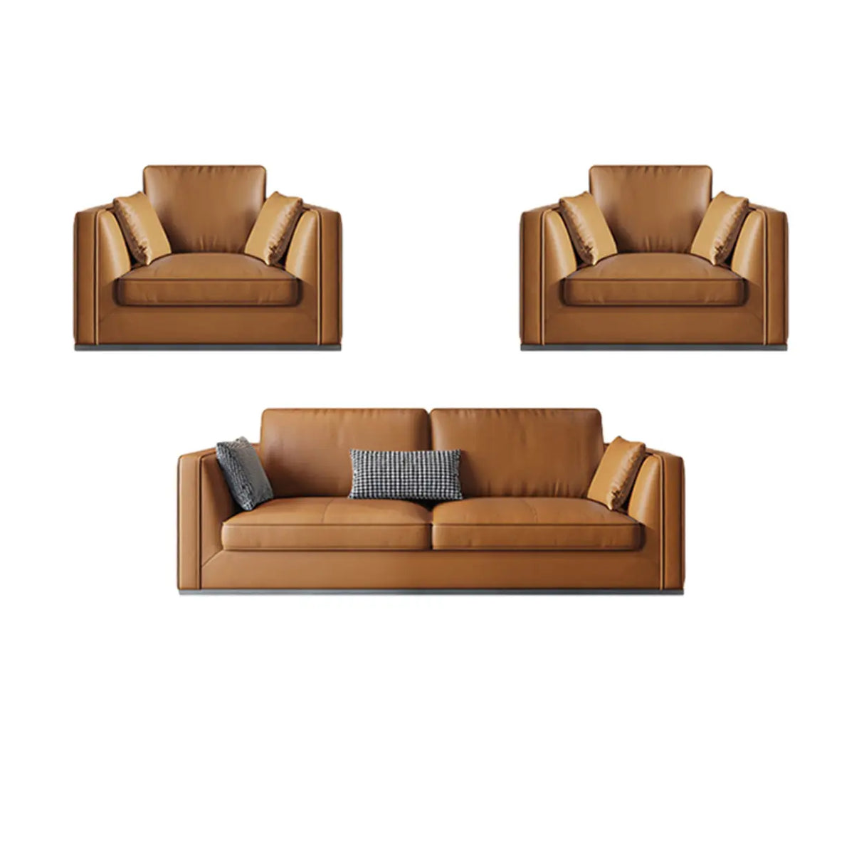 Orange Stain Resistant Leather Office Sofa with Pillow Image - 15