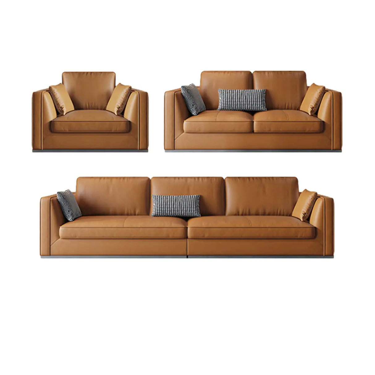 Orange Stain Resistant Leather Office Sofa with Pillow Image - 17