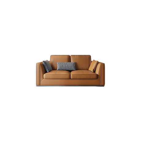Orange Stain Resistant Leather Office Sofa with Pillow Image - 2