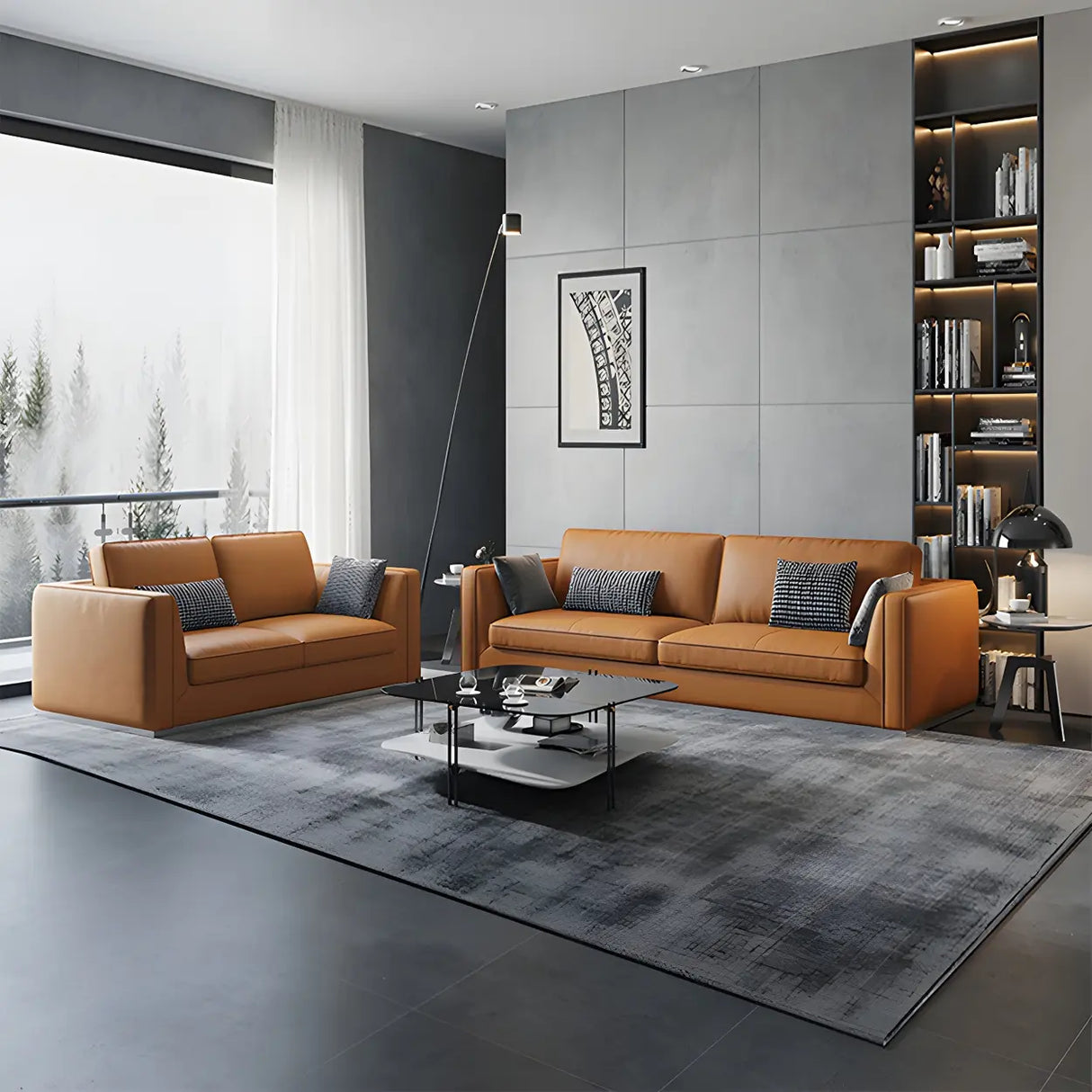 Orange Stain Resistant Leather Office Sofa with Pillow Image - 4