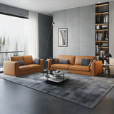 Orange Stain Resistant Leather Office Sofa with Pillow Image - 4