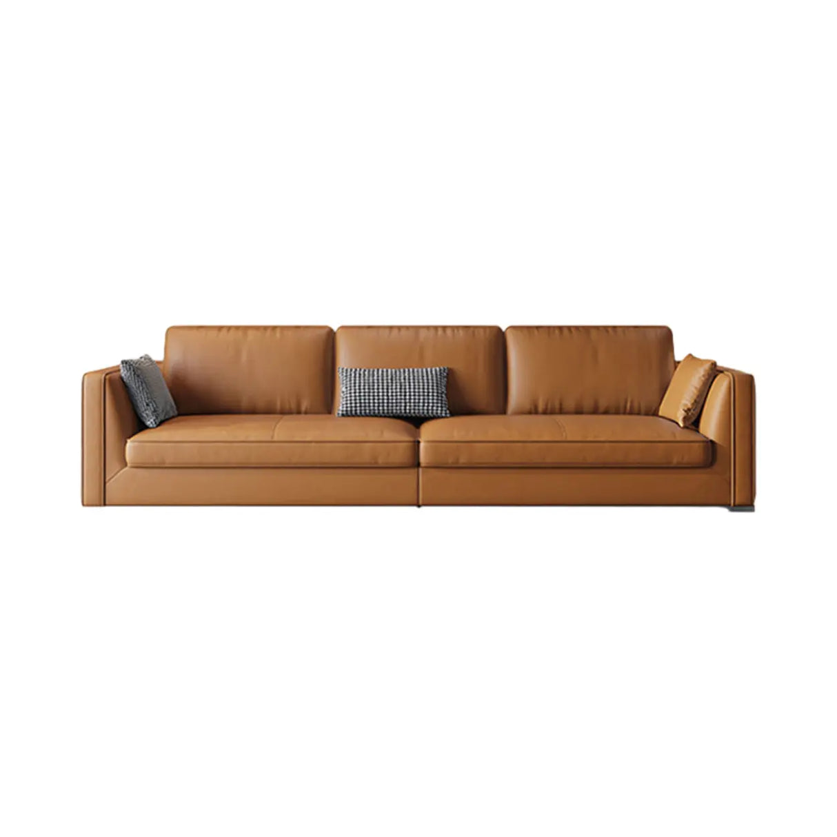 Orange Stain Resistant Leather Office Sofa with Pillow Image - 7