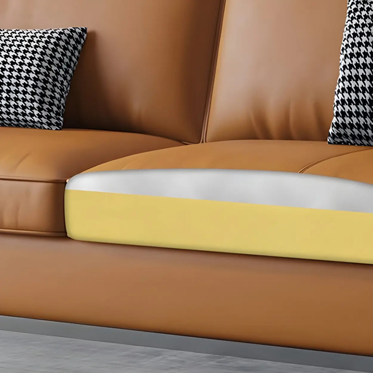 Orange Stain Resistant Leather Office Sofa with Pillow Image - 8