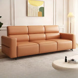 Orange Stain Resistant Leather Tuxedo Arm 3 Seats Sofa Image - 1