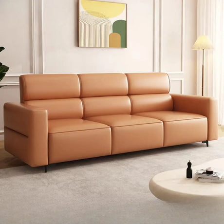 Orange Stain Resistant Leather Tuxedo Arm 3 Seats Sofa Image - 1