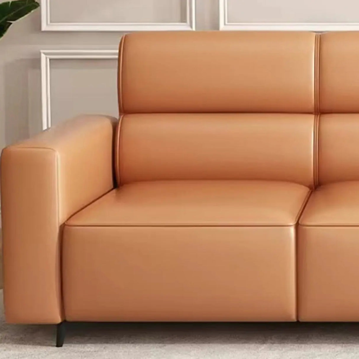 Orange Stain Resistant Leather Tuxedo Arm 3 Seats Sofa Image - 10