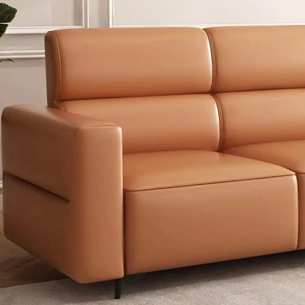 Orange Stain Resistant Leather Tuxedo Arm 3 Seats Sofa Image - 11