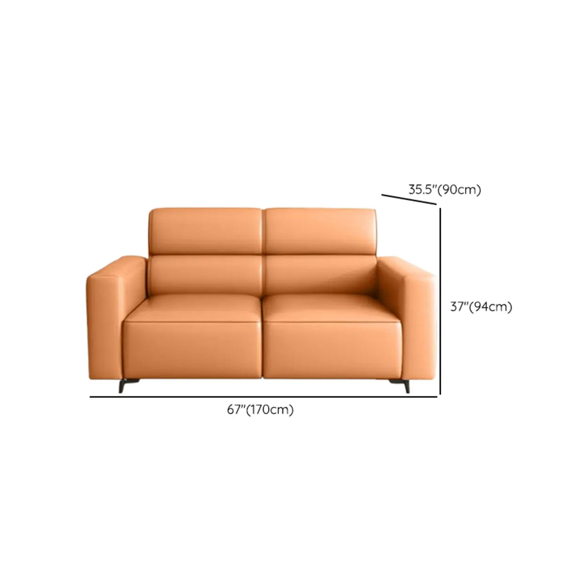 Orange Stain Resistant Leather Tuxedo Arm 3 Seats Sofa 