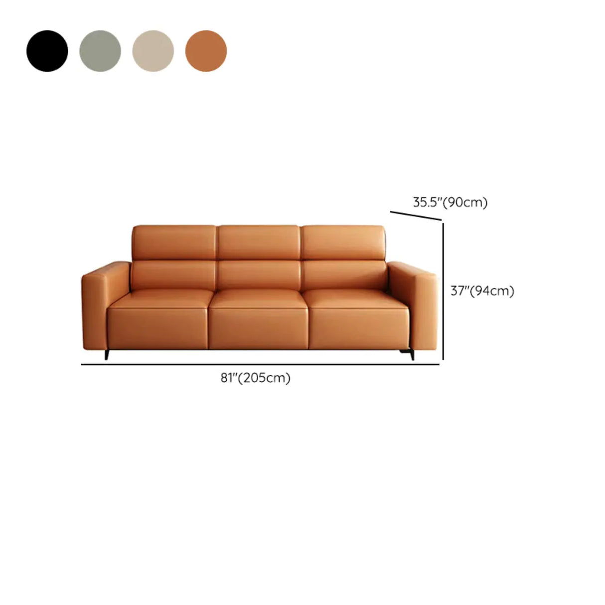 Orange Stain Resistant Leather Tuxedo Arm 3 Seats Sofa Image - 14