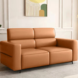 Orange Stain Resistant Leather Tuxedo Arm 3 Seats Sofa Image - 3