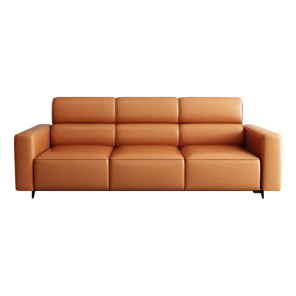 Orange Stain Resistant Leather Tuxedo Arm 3 Seats Sofa Image - 6
