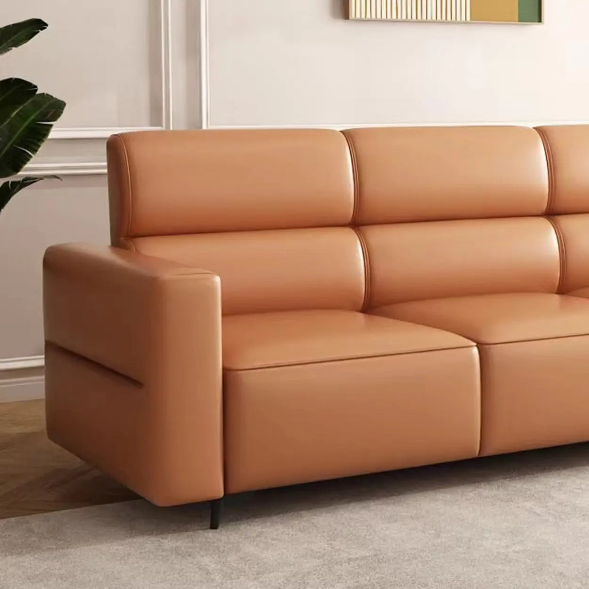 Orange Stain Resistant Leather Tuxedo Arm 3 Seats Sofa Image - 9
