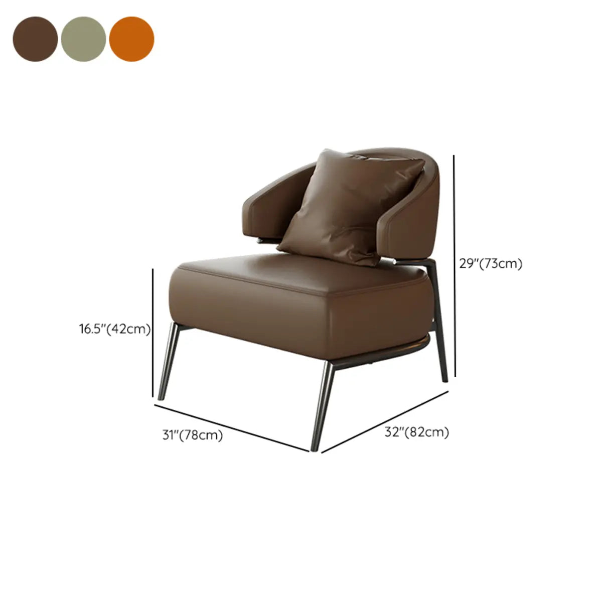 Orange Stain Resistant Nappa Leather 4 Legs Arm Chair 