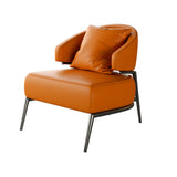 Orange Stain Resistant Nappa Leather 4 Legs Arm Chair Image - 7