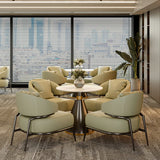 Orange Stain Resistant Nappa Leather 4 Legs Arm Chair Image - 8