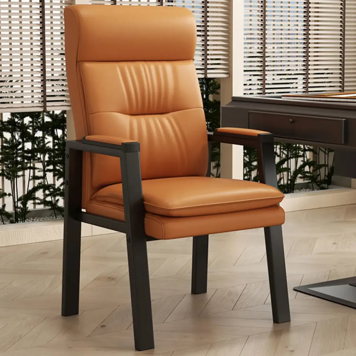 Orange Steel Frame High-Back Leather Executive Office Chair Image - 11