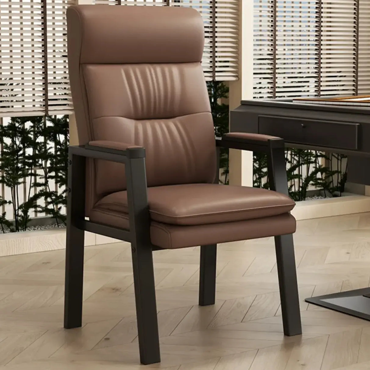 Orange Steel Frame High-Back Leather Executive Office Chair Image - 7