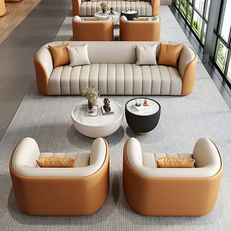 Orange Tear Resistant Leather Upholstered Back Sofa Image - 1