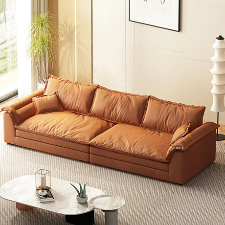 Orange Tech Cloth Pillow Top Arm Wood Frame Sofa Image - 1