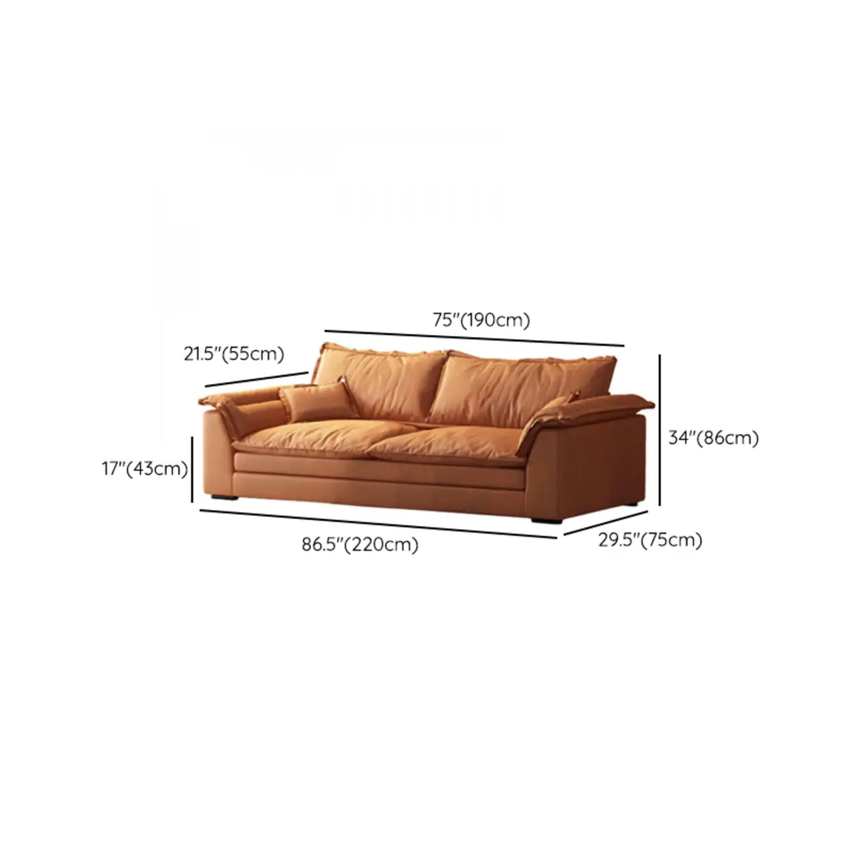 Orange Tech Cloth Pillow Top Arm Wood Frame Sofa Image - 12