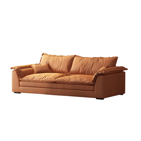 Orange Tech Cloth Pillow Top Arm Wood Frame Sofa Image - 2
